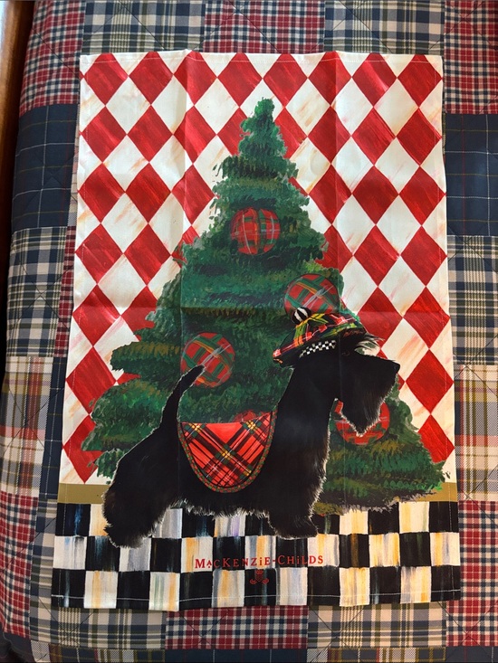 MacKenzie-Childs Other - MacKenzie-Childs Black Scottie Dog Holiday Towel - Red, Green, Gold